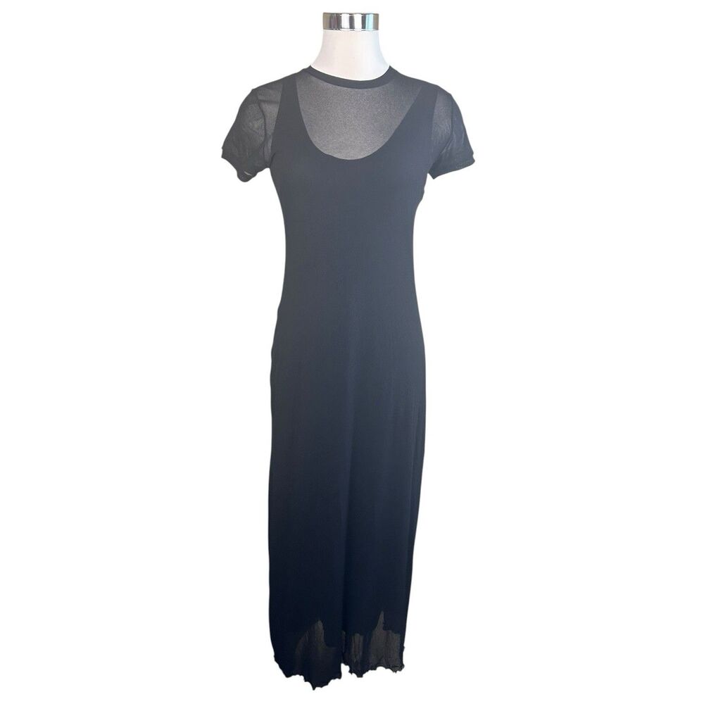 Petit Pois Black Mesh Overlay Midi Dress w/ Detached Slip Sz M Whimsigoth Avant